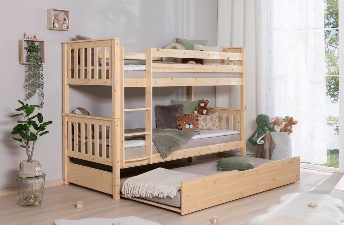 Etagenbett Sammy Kiefer Massiv Inkl. Bettkasten + Leiter - Naturfarben, MODERN, Holz (90/200cm) - MID.YOU