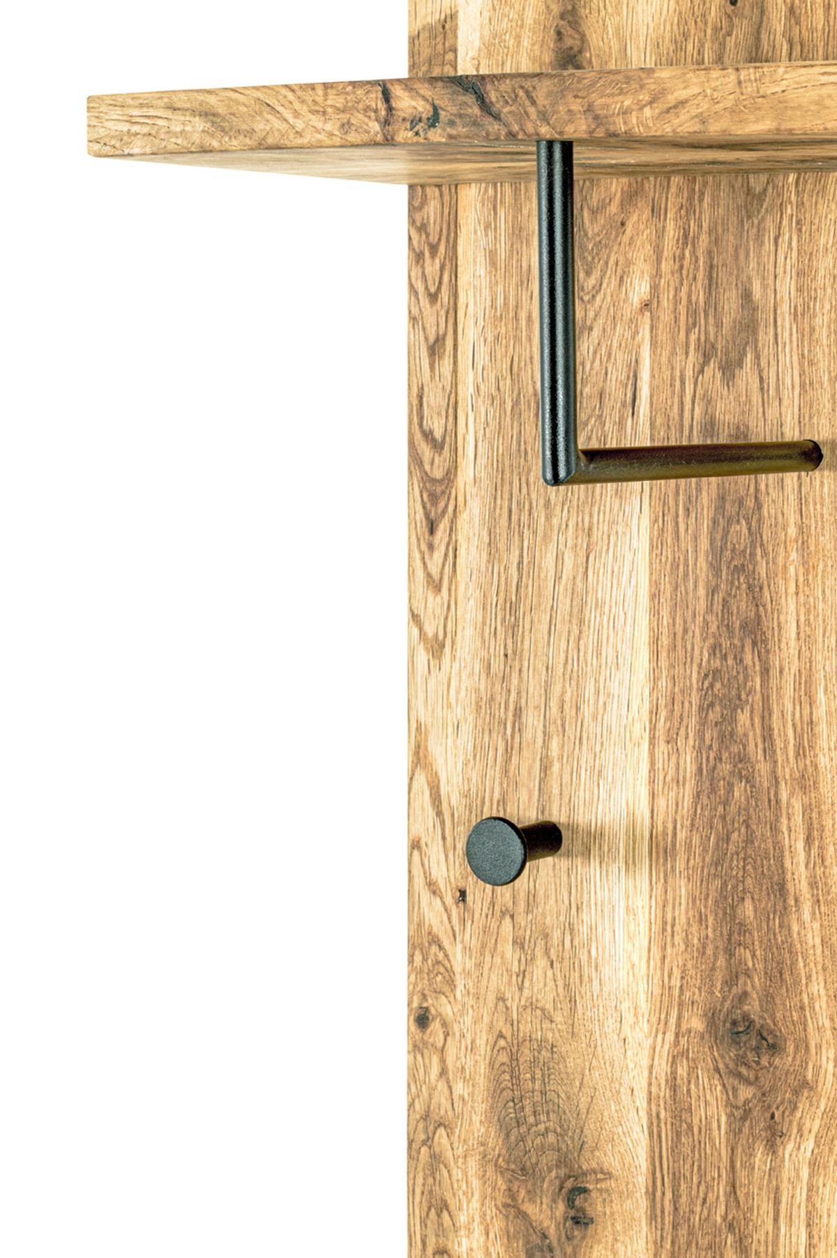 Garderobenpaneel Eiche Massiv Hutablage 5 Haken B: 30 Cm - Eichefarben/Schwarz, Basics, Holz/Metall (30/100/20cm)