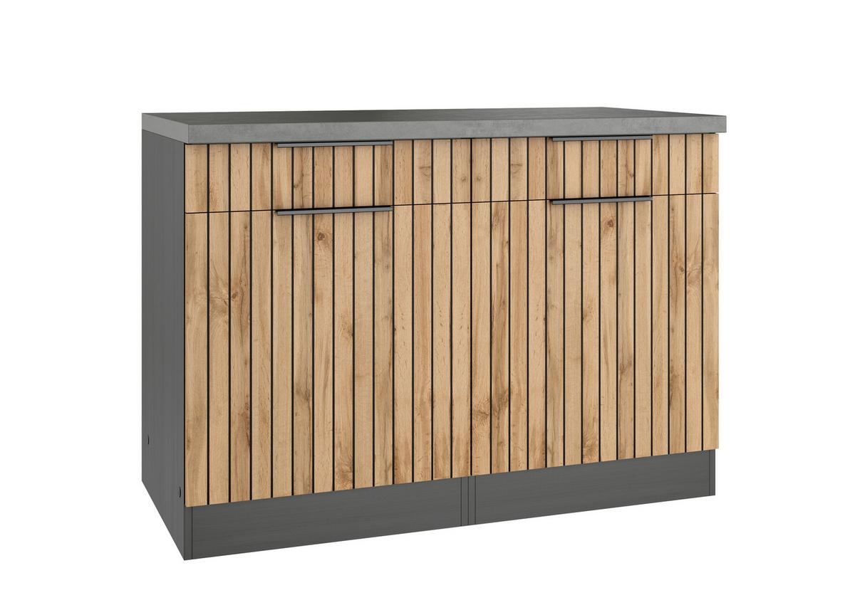 Küchenunterschrank Liverpool Graphit, Eiche Dekor B: 120 cm - Schieferfarben/Eiche Wotan, Basics, Holzwerkstoff (120/85/60cm) - Held