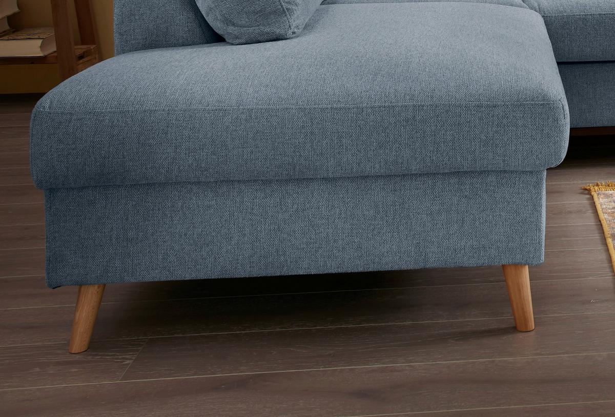 Ecksofa mit Schlaffunktion Valentina mit Kissen Blau - Blau/Naturfarben, KONVENTIONELL, Textil (200/230cm) - P & B