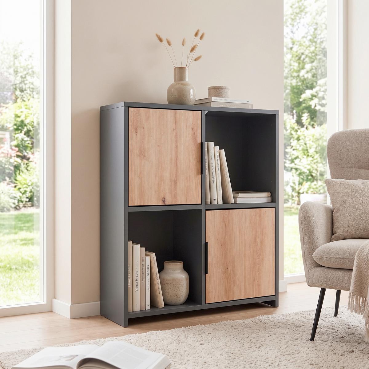 REGAL PEPETO 2T - Anthrazit/Schwarz, Design, Holzwerkstoff (77/77/30cm) - Livetastic