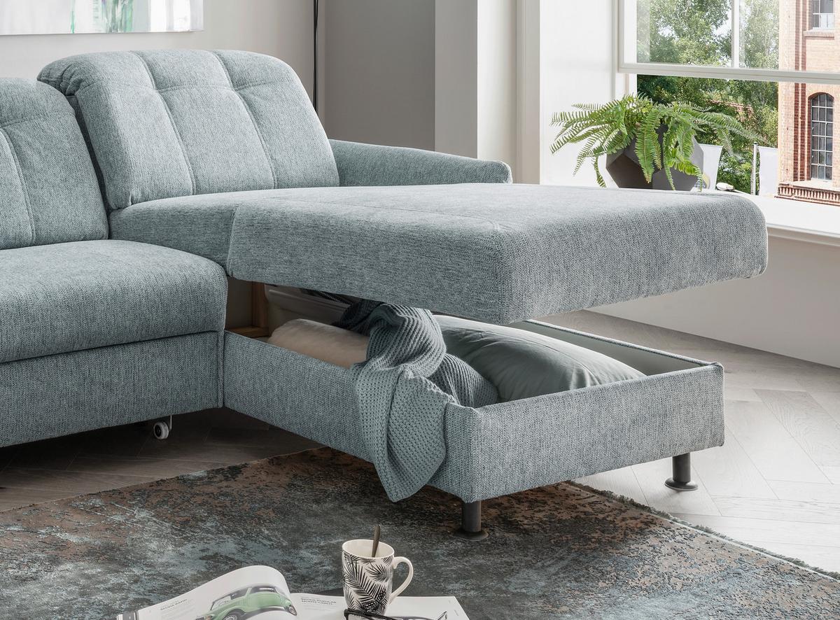 Ecksofa Minori Chenille Mintgrün, S: 267x184 cm - Schwarz/Mintgrün, MODERN, Textil (267/184cm) - Livetastic
