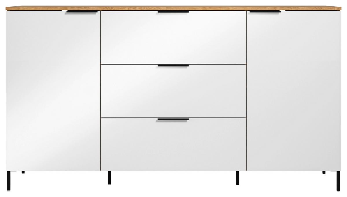 Sideboard Austin 160 cm Eichefarben/Glasfront Weiss - Eichefarben/Schwarz, Trend, Glas/Holzwerkstoff (160/89/40cm)