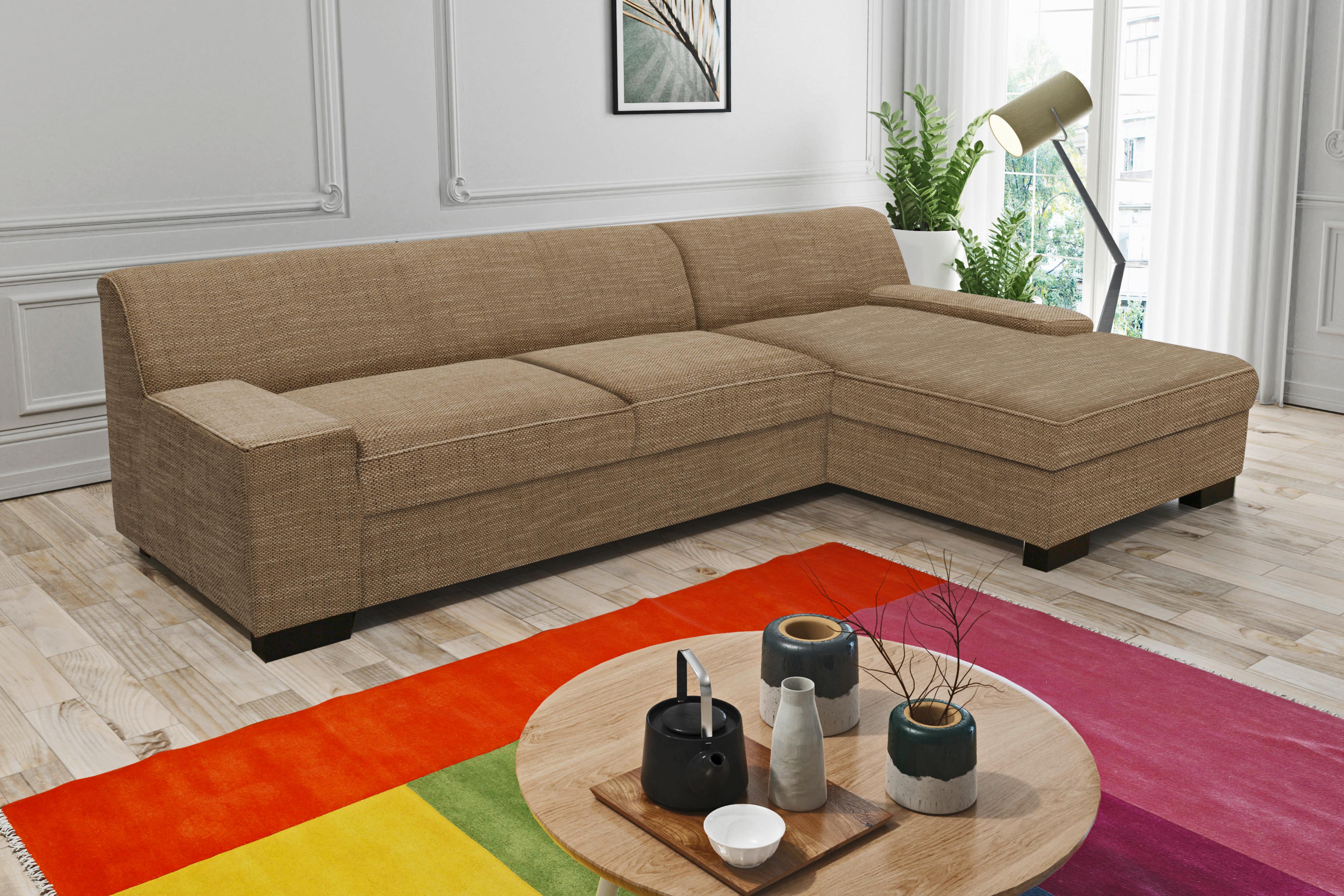 Ecksofa Mit Schlaffunktion Norma Braun/beige Webstoff - Wengefarben/Beige, Design, Textil (268/153cm) - MID.YOU