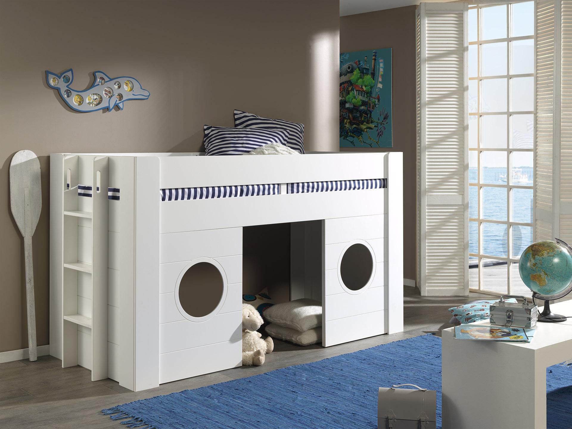 Hochbett Freya B: 90 cm Weiß mit Leiter