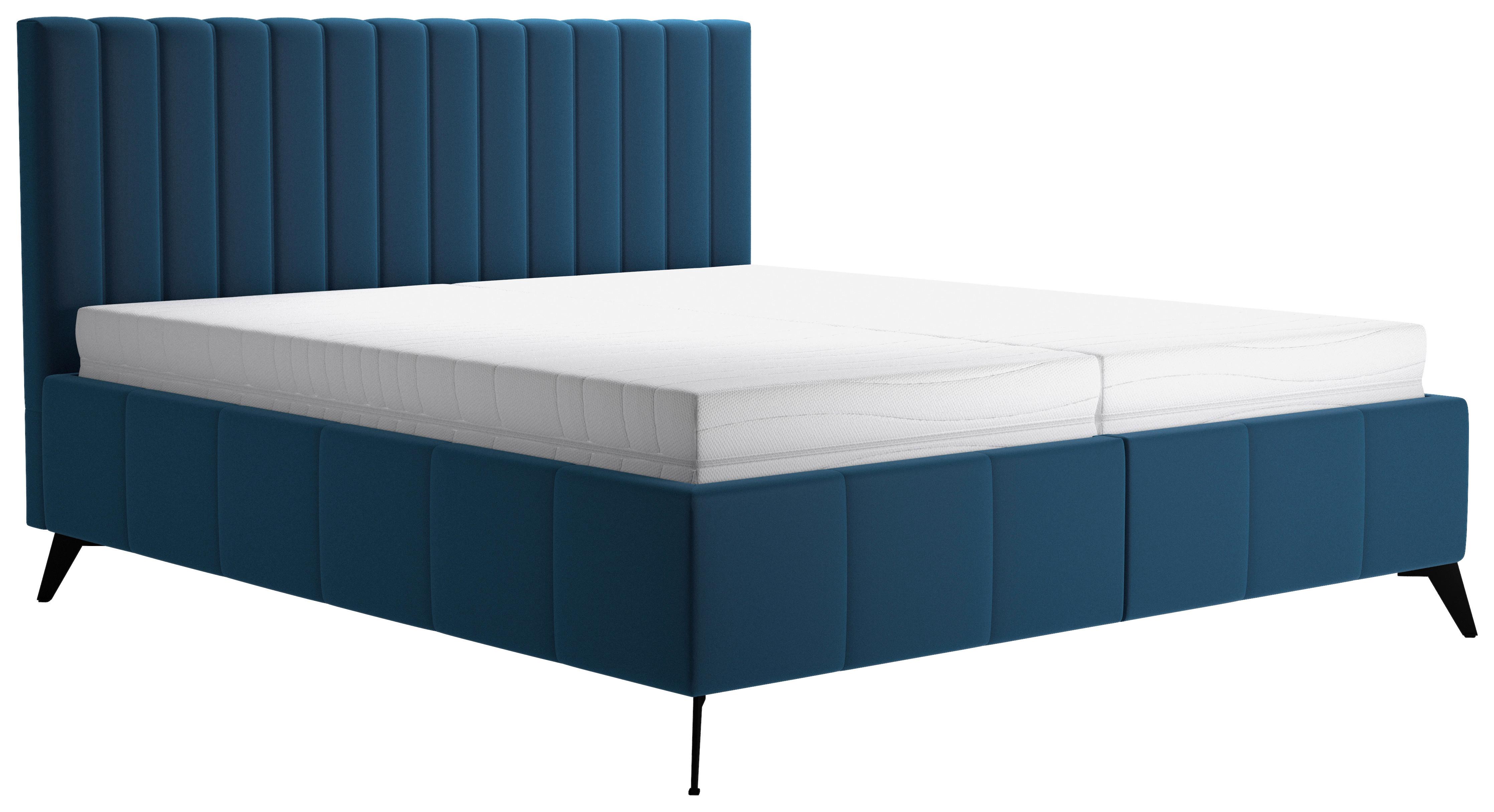Manželská posteľ Vivien 2, 180x200, tmavomodrá - čierna/tmavomodrá, Modern, drevo/textil (180/200cm)
