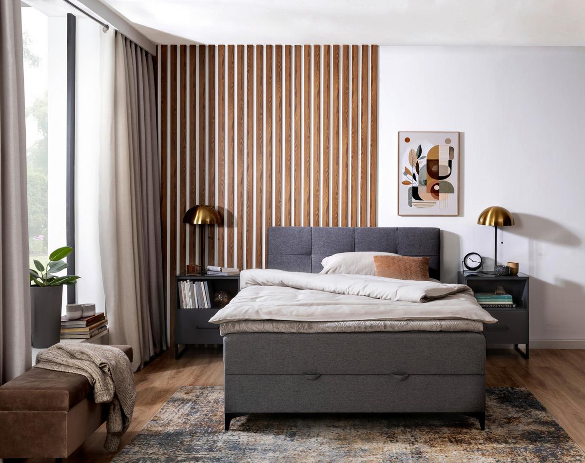 Polsterbett mit Matratze 140x200 Freddie Grau - Schwarz/Grau, MODERN, Textil (140/200cm)