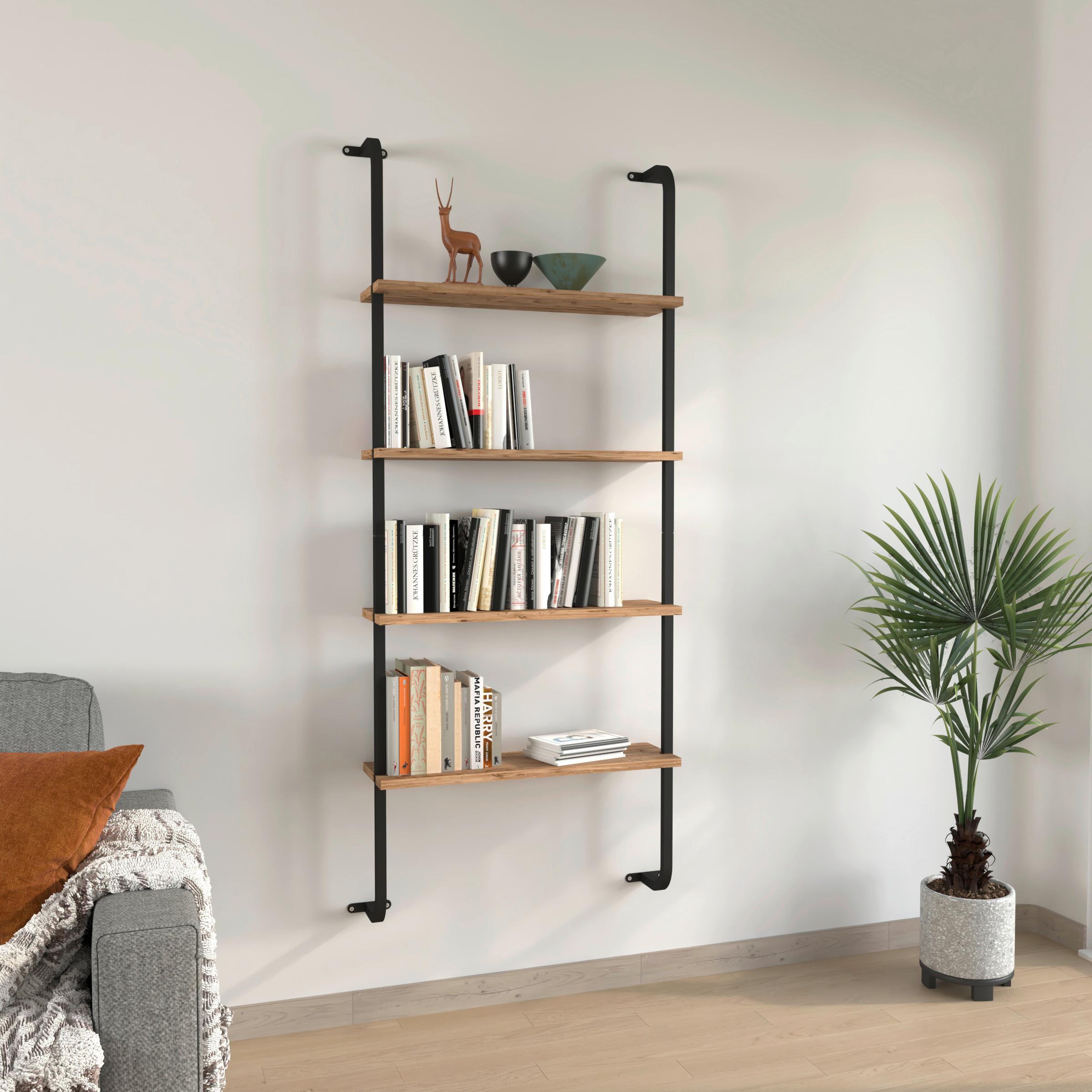 Wandregal Insasi Schwarz Honigeiche Dekor - Honigeiche/Schwarz, Design, Holzwerkstoff/Metall (64/150/20cm) - MID.YOU