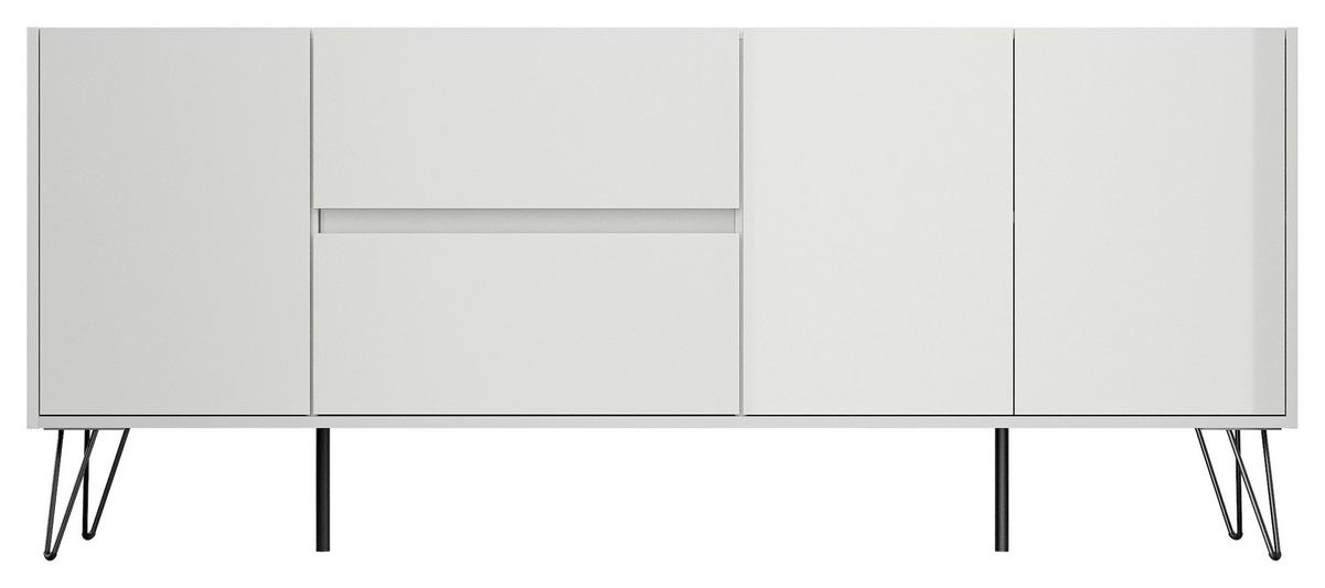 Sideboard Posseik Industrial Weiß B: 177 cm - Weiß Hochglanz/Schwarz, Design, Holzwerkstoff (177/75,8/42cm) - P & B