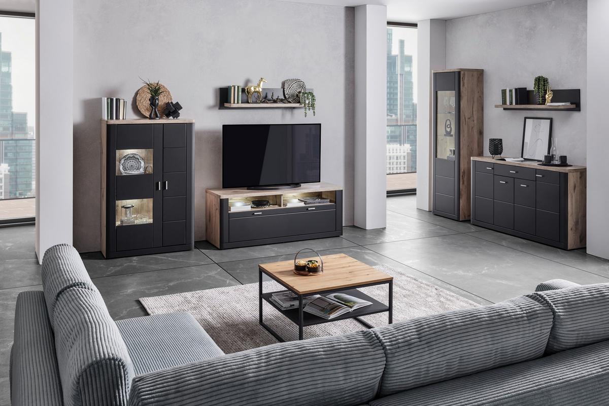 VITRÍNA GAME - Moderní, kompozitní dřevo (91/140/41cm)