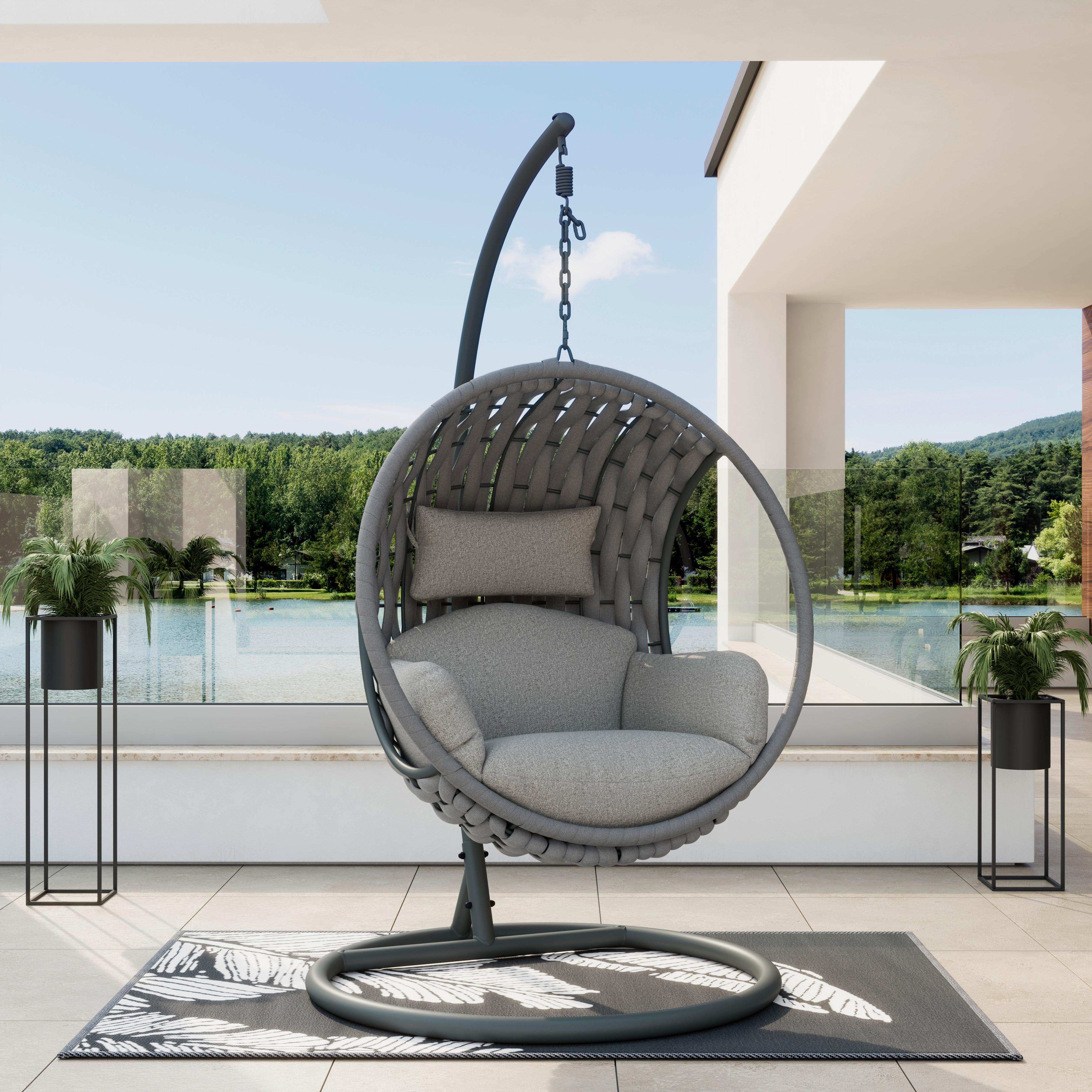 ZÁVESNÉ KRESLO MIRA - svetlosivá, Modern, kov/textil (107cm) - Bessagi Garden