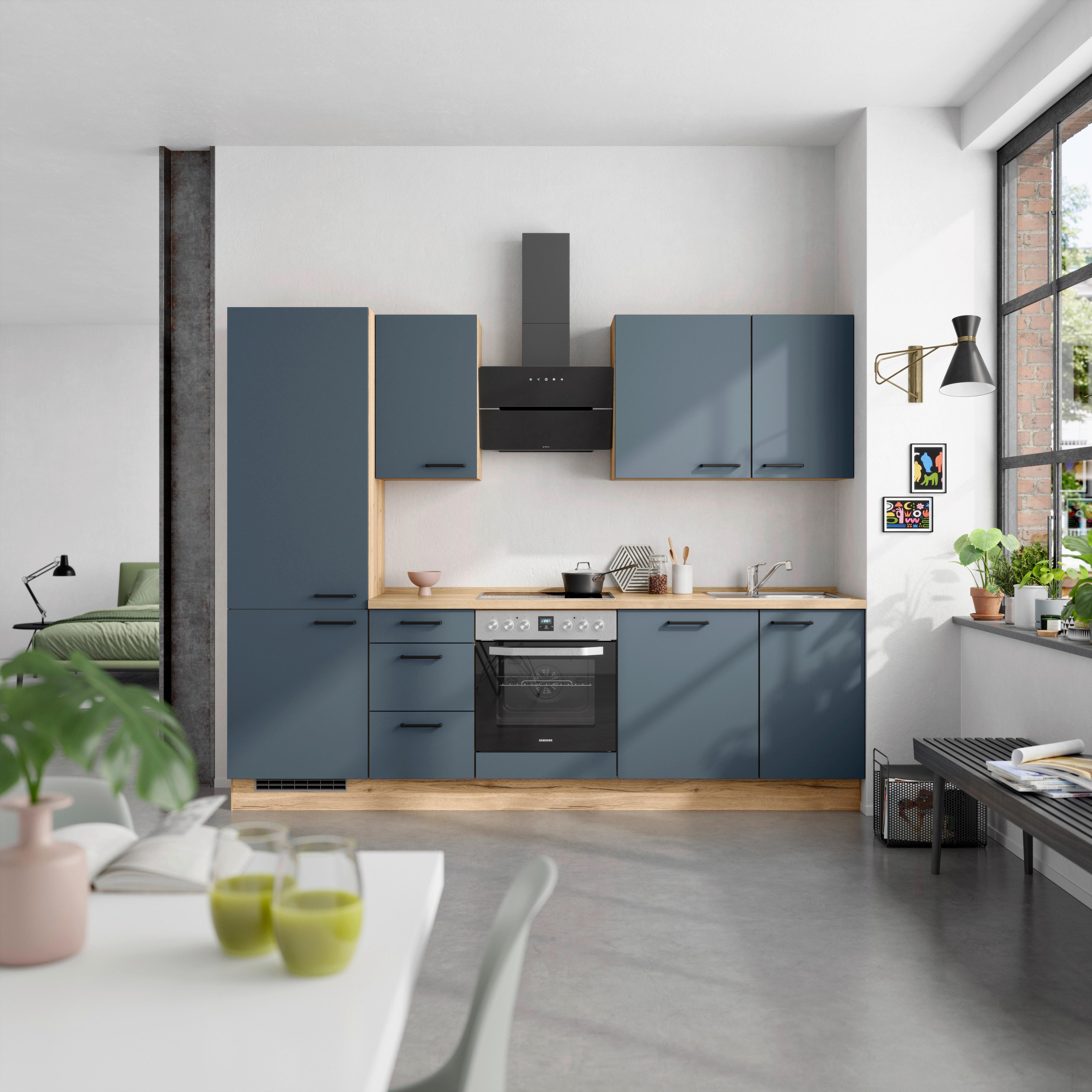 Küchenleerblock Easytouch High-Line, H6 Links - Blau/Eichefarben, MODERN, Holzwerkstoff (270cm) - Nobilia