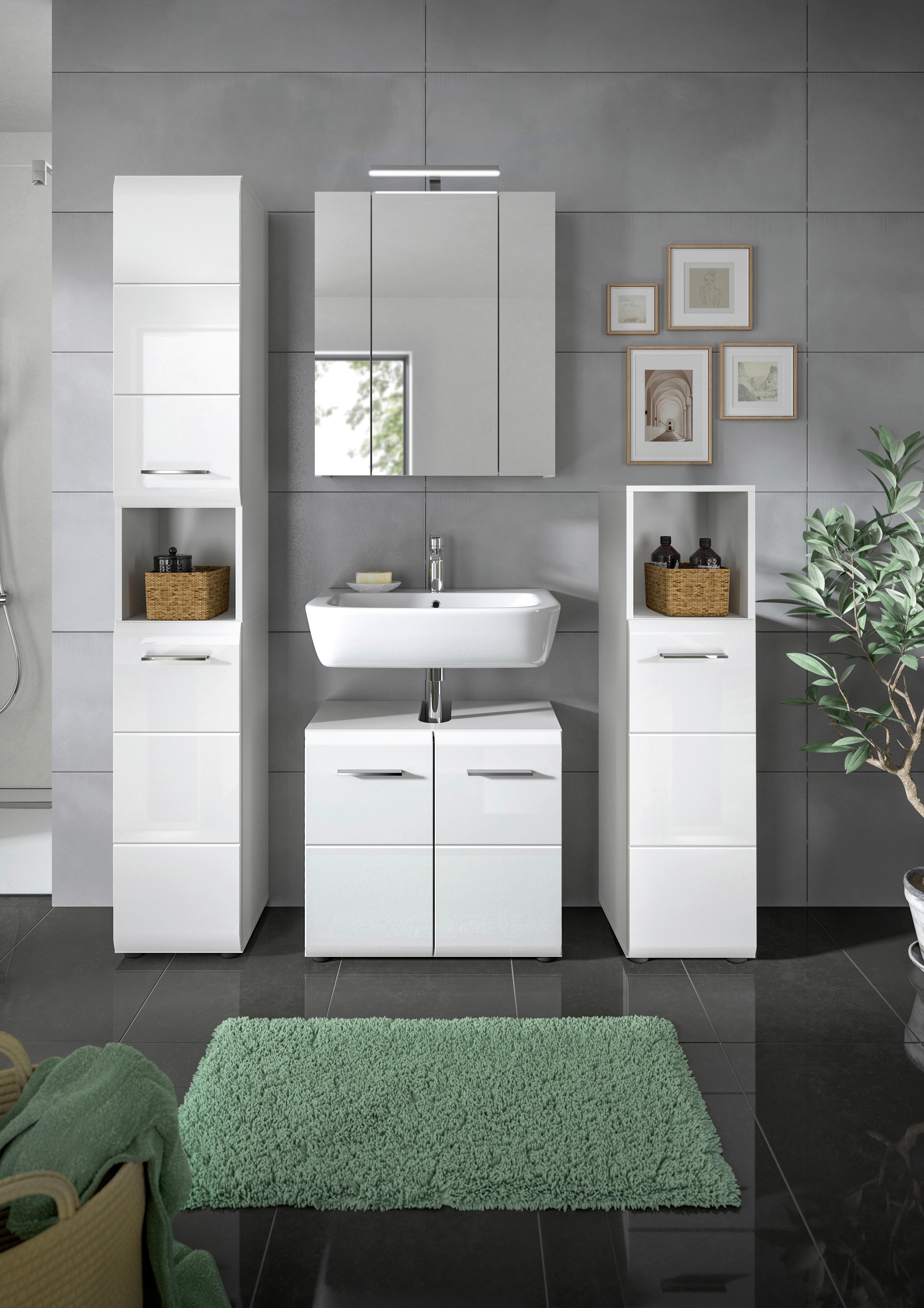 Koupelna Ice, 4-dílna, ca. 120 cm bílá - bílá/černá, Moderní, kompozitní dřevo/plast (120/185/30cm) - MID.YOU