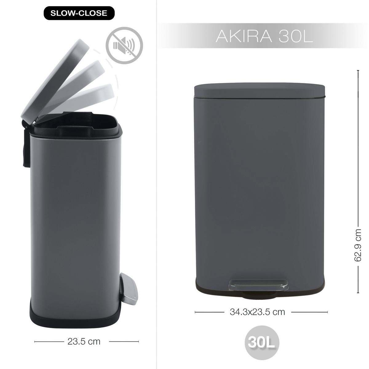 Treteimer Akira 30l Schwarz Metall LxBxH: 34,3x23,5x62,9 - Dunkelgrau/Schwarz, Basics, Kunststoff/Metall (34,3/23,5/62,9cm) - Spirella