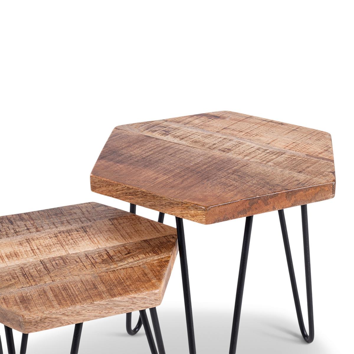 Satztisch Elea B: 45cm Naturfarben - Schwarz/Naturfarben, MODERN, Holz/Metall - MID.YOU
