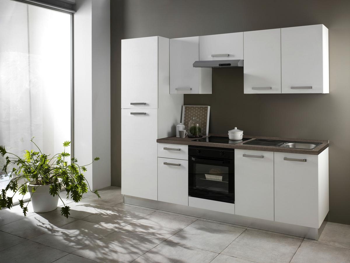 Küchenzeile Belluna M. Geräten 250 Cm Weiß/eiche Elegant - Eiche dunkel/Alufarben, Basics, Holzwerkstoff/Kunststoff (250cm) - MID.YOU