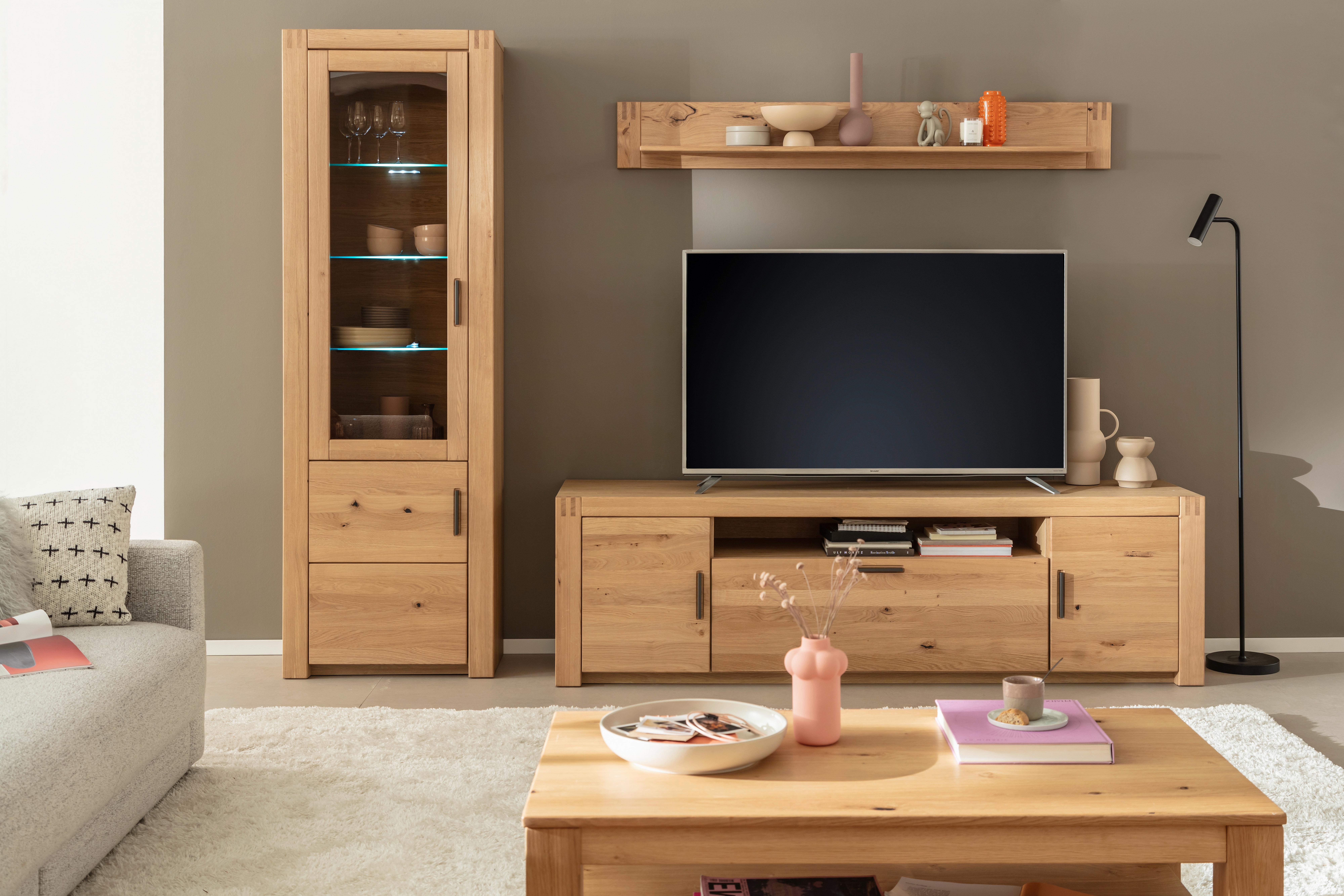 Wohnwand Prag - Eichefarben, Design, Glas/Holz (283/203/50cm)