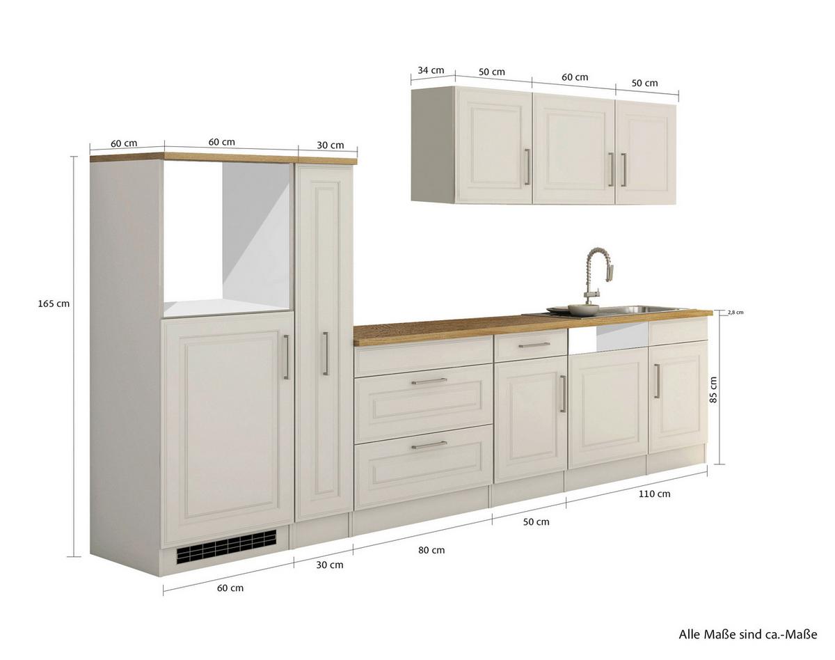 Küchenleerblock Rom Weiß B: 330 Cm - Weiß/Sonoma Eiche, MODERN, Holzwerkstoff (330cm) - Held
