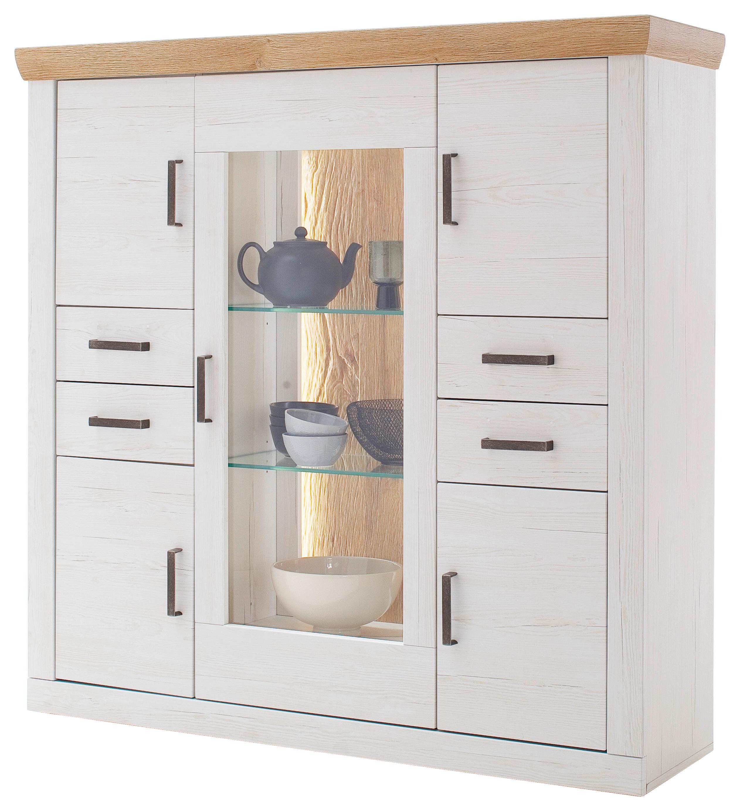 Highboard B: 142 Cm Madrdi Eiche-/pinienfarben - Eichefarben/Schwarz, Design, Glas/Holzwerkstoff (142/142/40cm) - MID.YOU