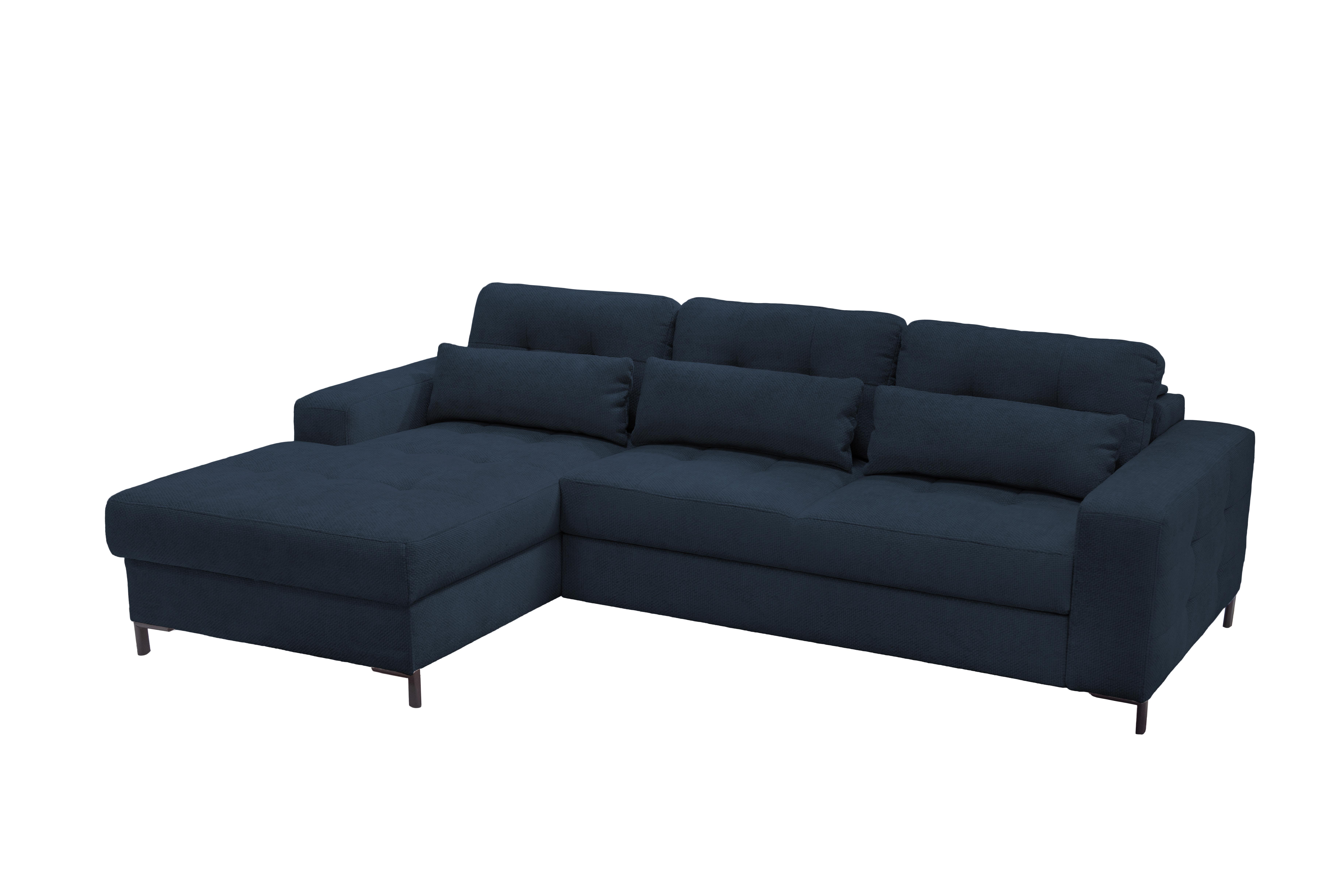 Ecksofa Bonito, Dunkelblau Schenkel: 176x255 cm - Schwarz/Dunkelblau, Design, Textil (176/260cm) - Livetastic