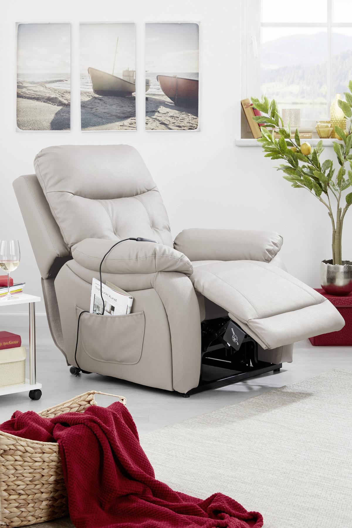 Relaxačné kreslo MARIO, sivá, kožený vzhľad - čierna/sivá, Konventionell, kov/textil (89/107-79/94-165cm) - James Wood