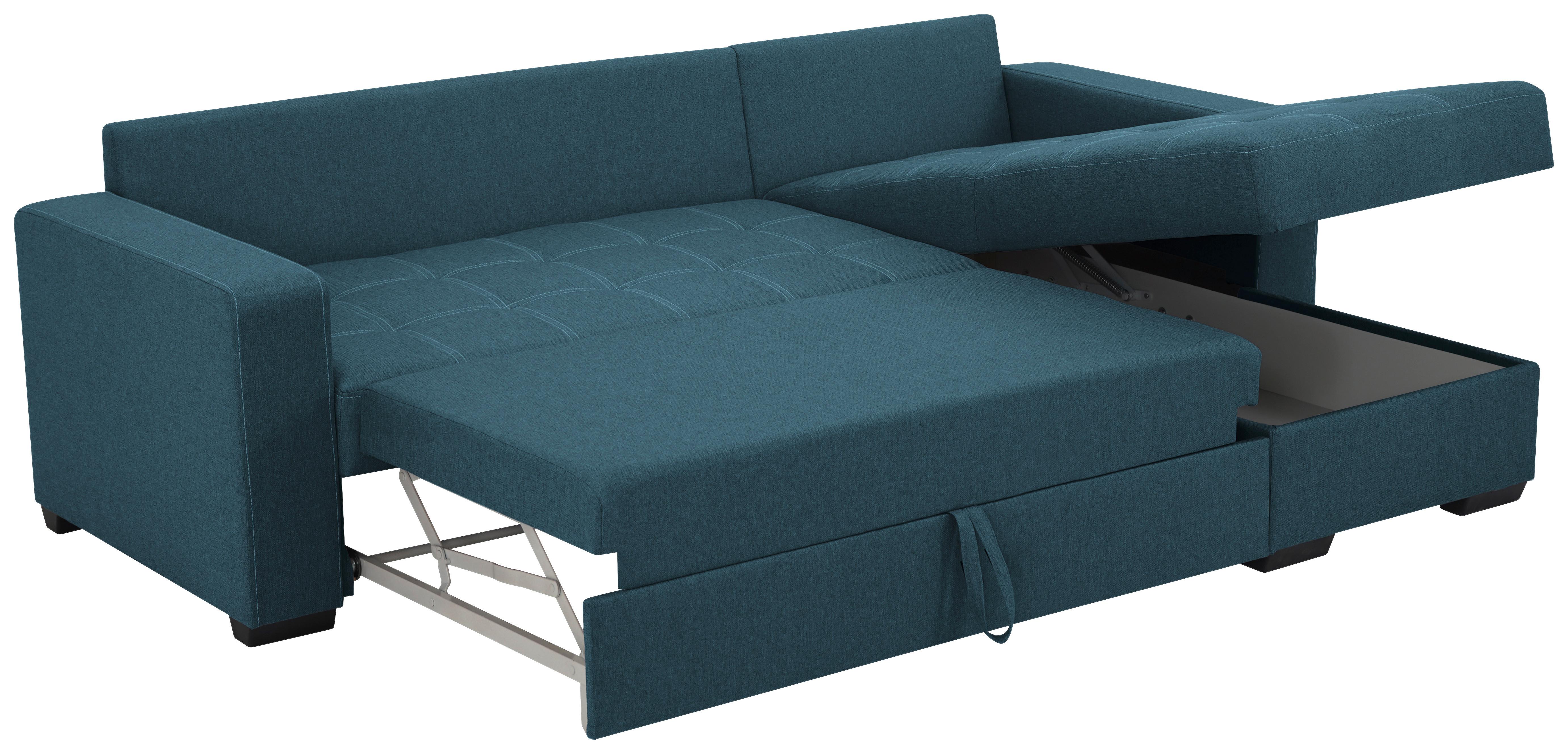 Eckschlafsofa Mediolan Petrol S: 240x160 cm - Petrol/Schwarz, Design, Textil (240/160cm) - Livetastic