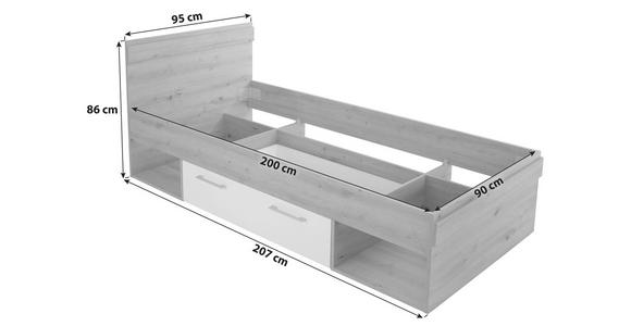 Stauraumbett 90x200 cm Box, Artisan Eiche Dekor/Weiß - Blau/Eichefarben, MODERN, Holzwerkstoff (90/200cm) - Ondega