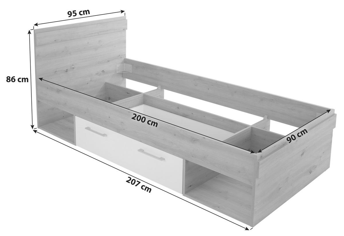 Ágykeret Box 90/200 Cm - grafitszürke/tölgyfa színű, Modern, faalapú anyag (90/200cm) - Ondega