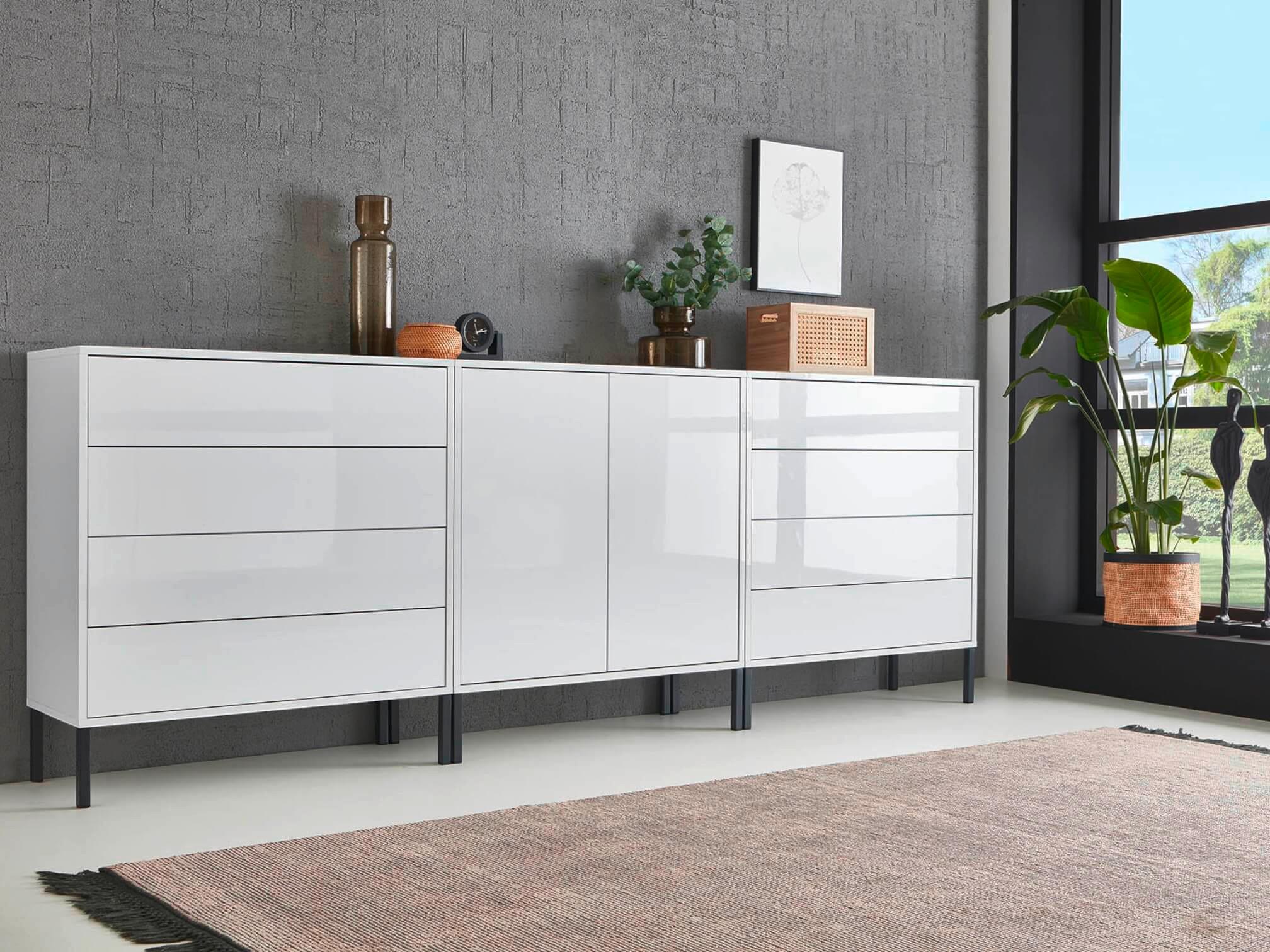Sideboard Mailand 4 B: 237 Cm Weiß - Weiß Hochglanz/Anthrazit, MODERN, Holzwerkstoff (237/86/33cm) - MID.YOU