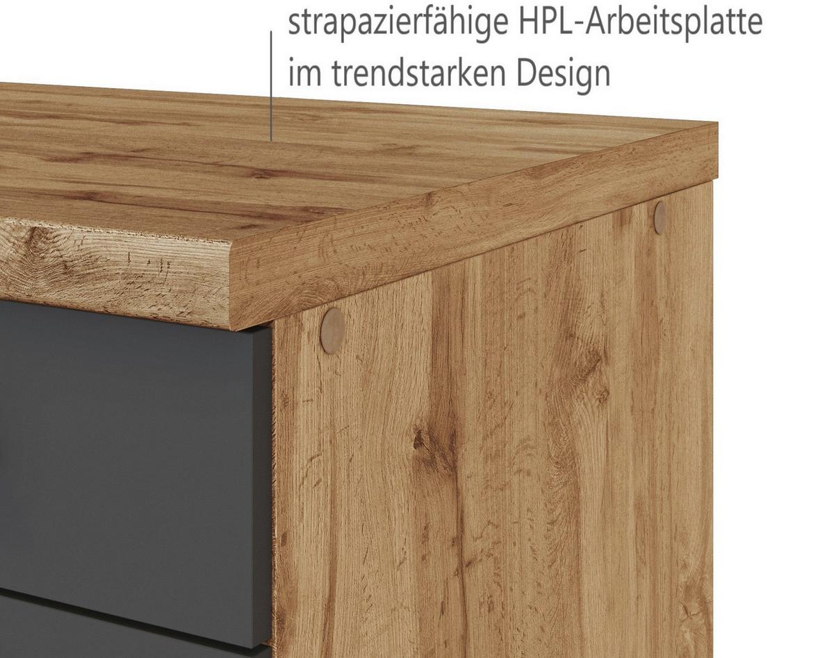 Eckküche Florenz mit Geräten 240x270 cm Grau/Eichefarben - Eiche Wotan/Grau, Design, Holzwerkstoff (240/270cm) - Held