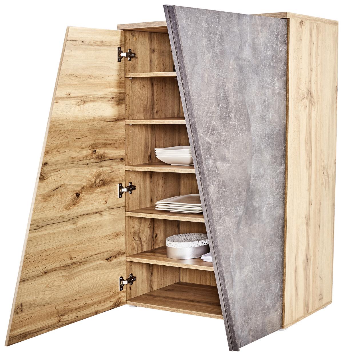 Kommode B 90cm Venedig, Wotan Eiche/Beton Dekor - Eichefarben/Schwarz, MODERN, Holzwerkstoff (90/121,5/40cm)