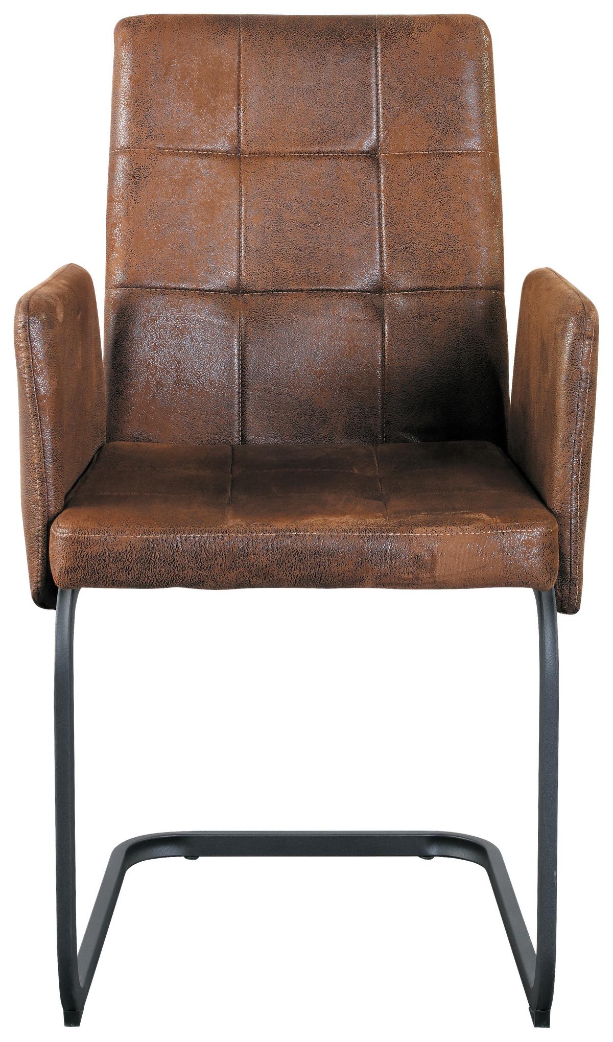 Armlehnstuhl Bordal Braun Gepolstert - Schwarz/Braun, MODERN, Textil/Metall (52/91/59,5cm) - MID.YOU