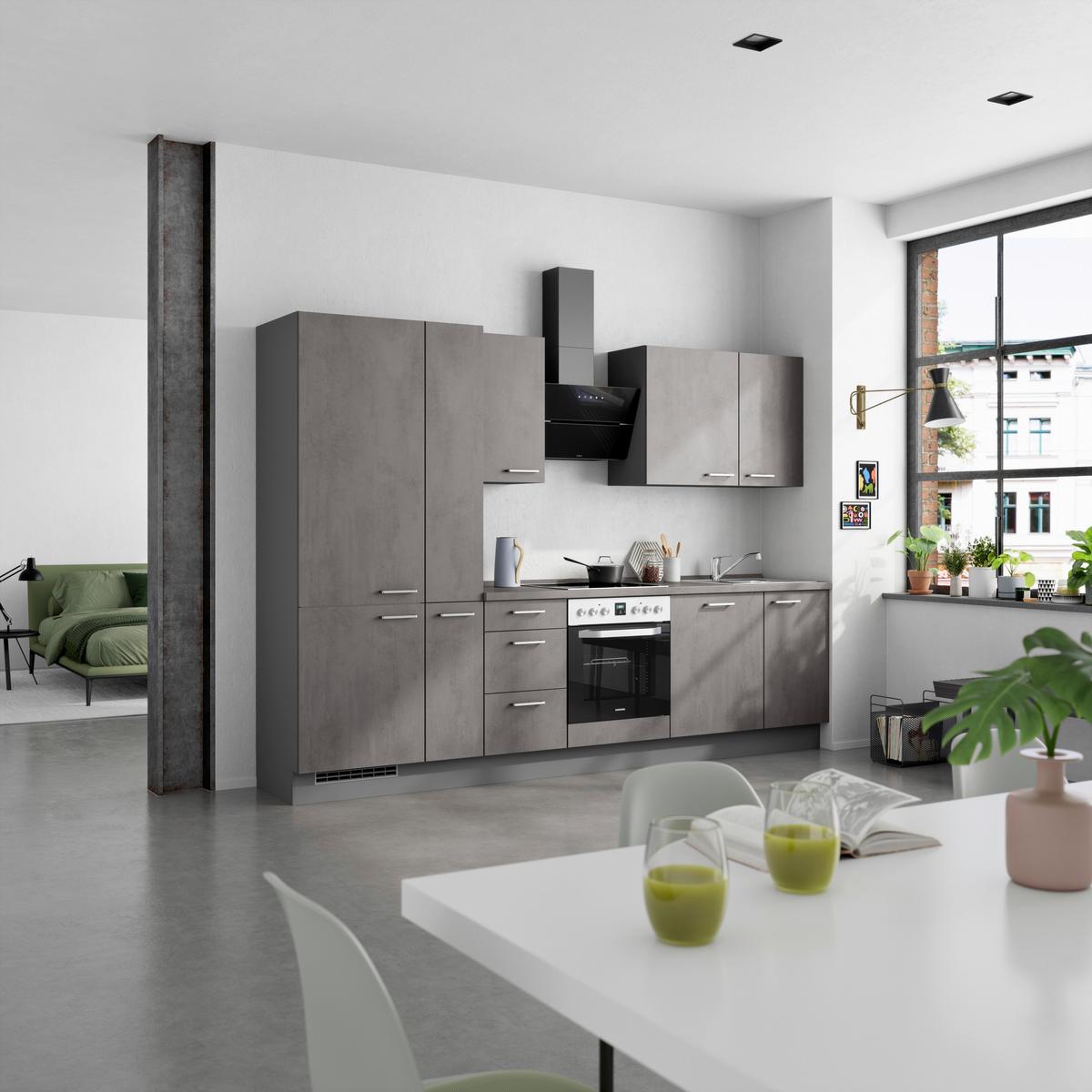 Kuchynská linka 300 cm, bridl.šedý betón/bridl.šedá - farba ušľachtilej ocele/bridlicová, Modern, kov/kompozitné drevo (300cm) - Nobilia