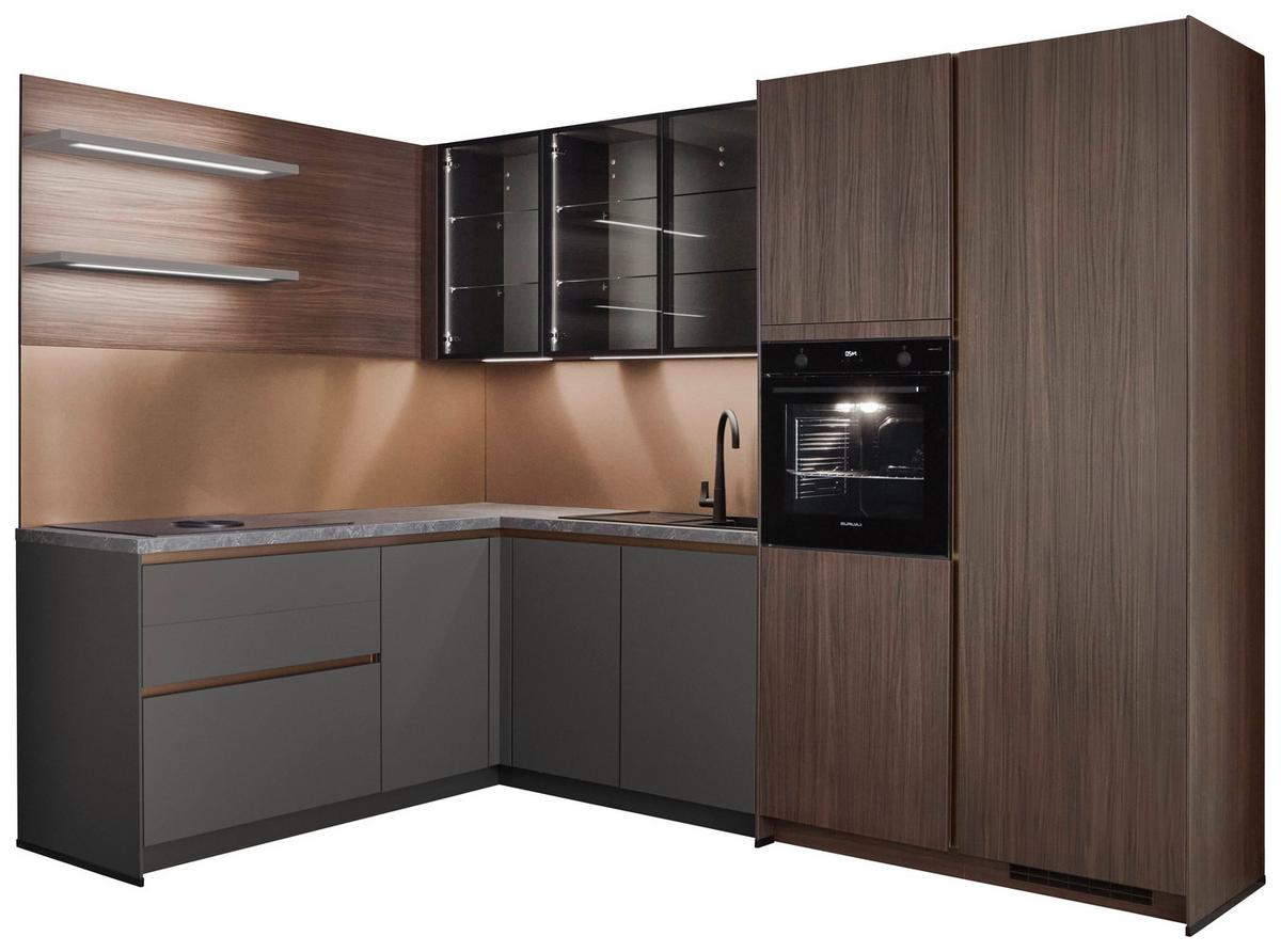 Eckküche Sidney/Singapur - Schieferfarben/Schlammfarben, Design, Holzwerkstoff (206/285cm) - Vertico