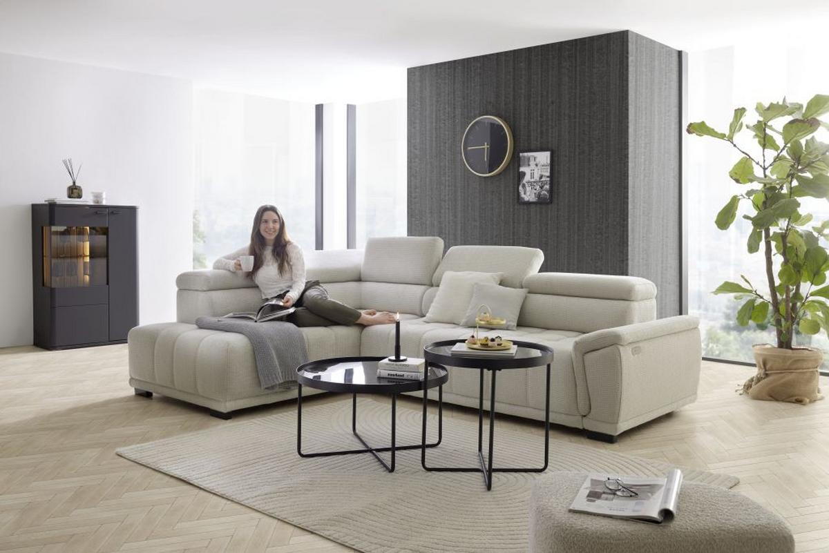 Rohová sedačka GRINALDI, ľavá, šedobílá - černá/šedobílá, Moderní, textil/plast (206/283cm) - Premium Living