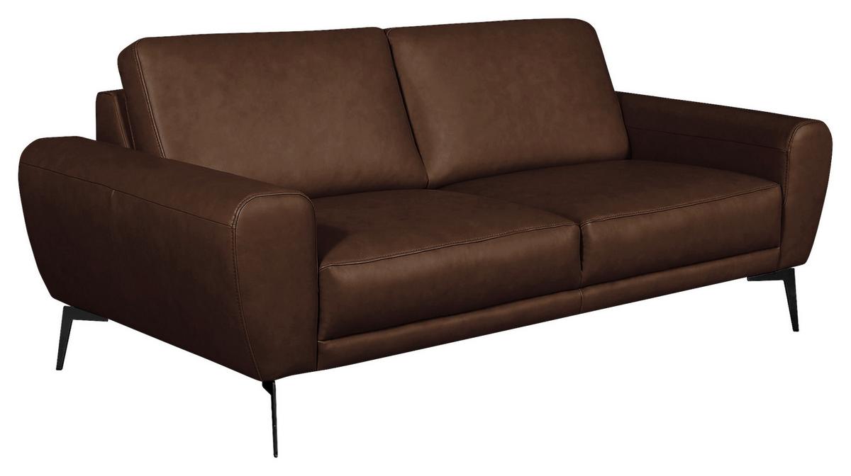 3-Sitzer-Sofa Spring, Dunkelbraun B: 207 cm - Dunkelbraun/Schwarz, Design, Leder (207/85/92cm) - Livetastic
