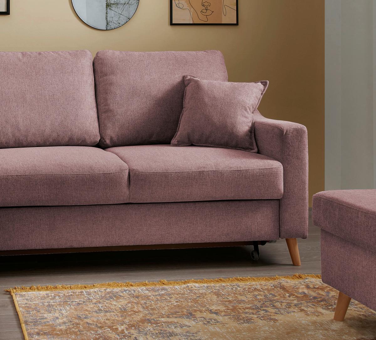Ecksofa Mit Schlaffunktion Valentina Mit Kissen Rosa - Rosa/Naturfarben, KONVENTIONELL, Textil (200/230cm) - P & B