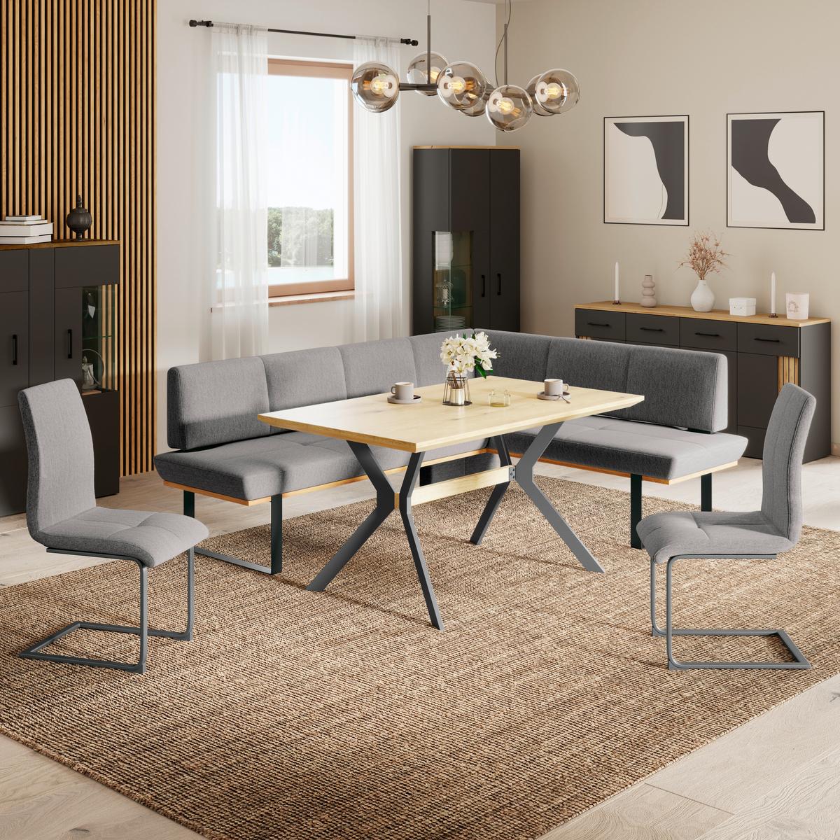 Eckbank Tristan Webstoff grau, S:225x175cm - Schwarz/Grau, MODERN, Holz/Textil (225/175cm) - James Wood