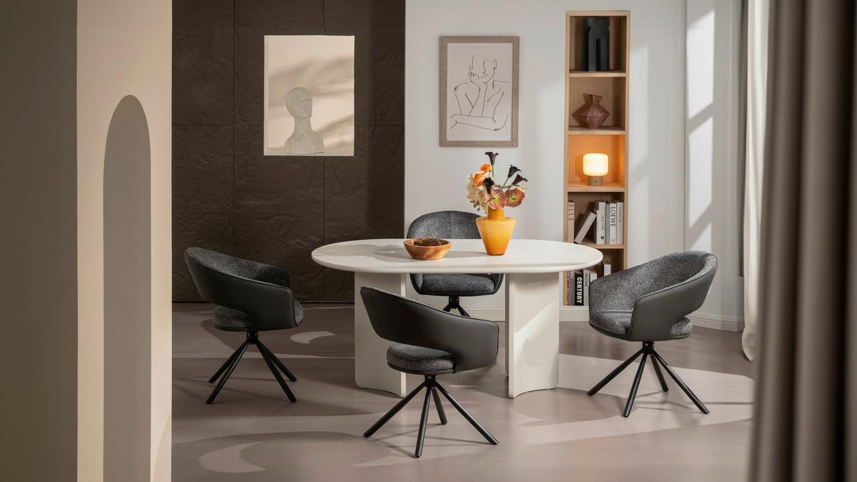 Armlehnstuhl Alva Leinenoptik Grau, B: 58 cm - Dunkelgrau/Grau, LIFESTYLE, Holz/Textil (58/83/62cm) - Livetastic