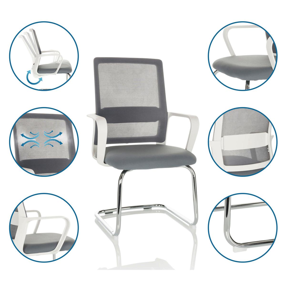 Besucherstuhl Visiter W - Silberfarben/Weiß, Basics, Kunststoff/Textil (60/97-98/60cm) - MID.YOU