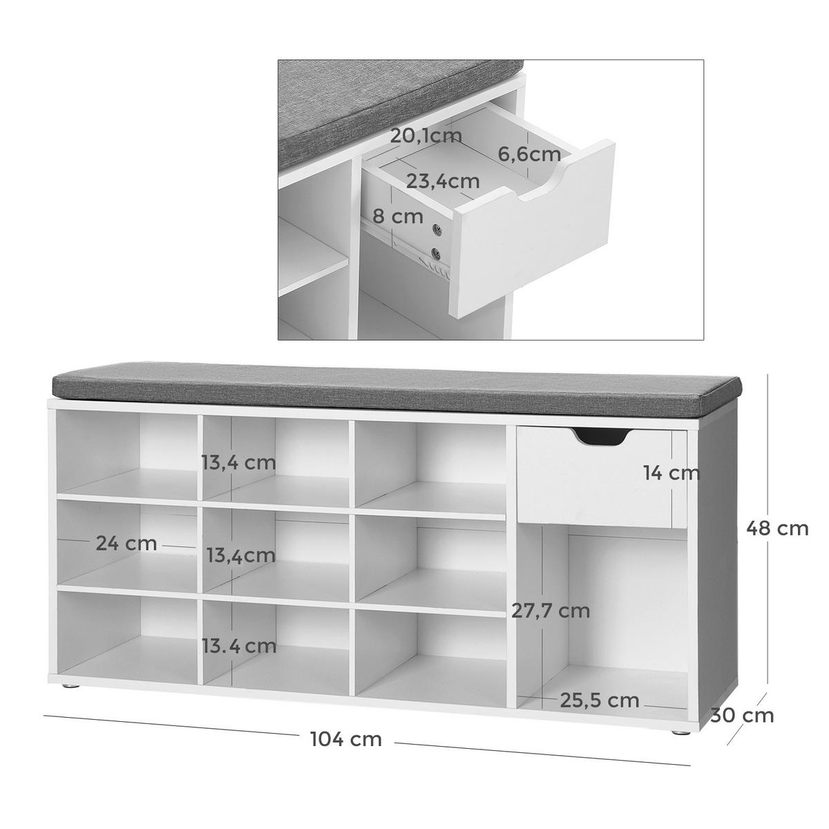 Lavica do predsiene sivá/biela - sivá/biela, Trend, kompozitné drevo (104/48/30cm) - Boxxx