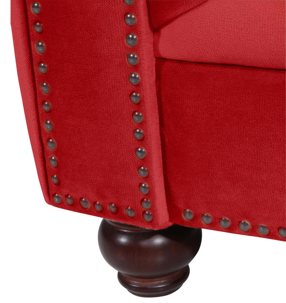 CHESTERFIELD-SOFA ORLEANS - Rot/Nussbaumfarben, Design, Textil (196/77/100cm) - Max Winzer