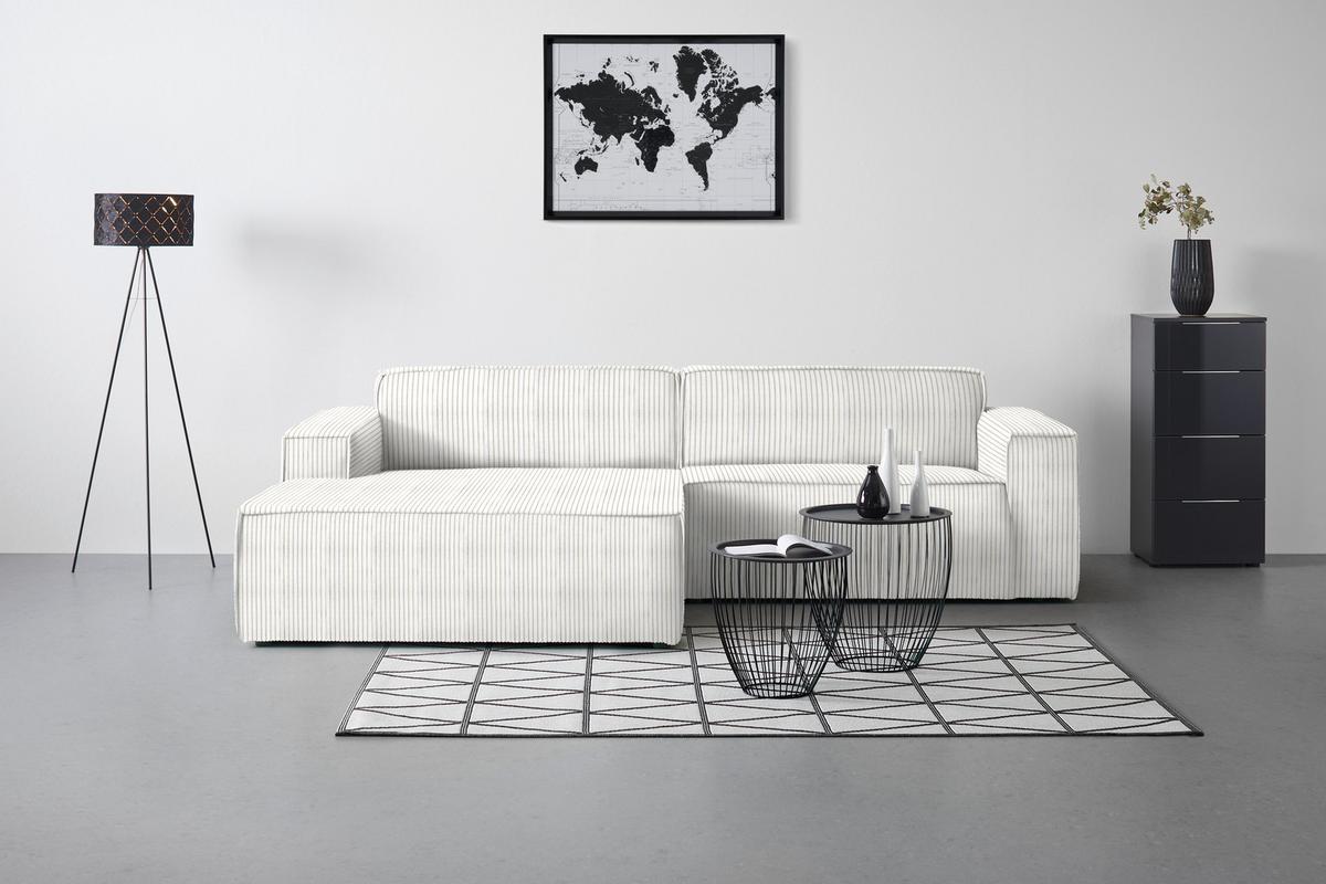 Rohová sedačka LOFT, levá, béžový manšestr - černá/světle zelená, Moderní, textil/plast (172/75/265cm) - Mömax