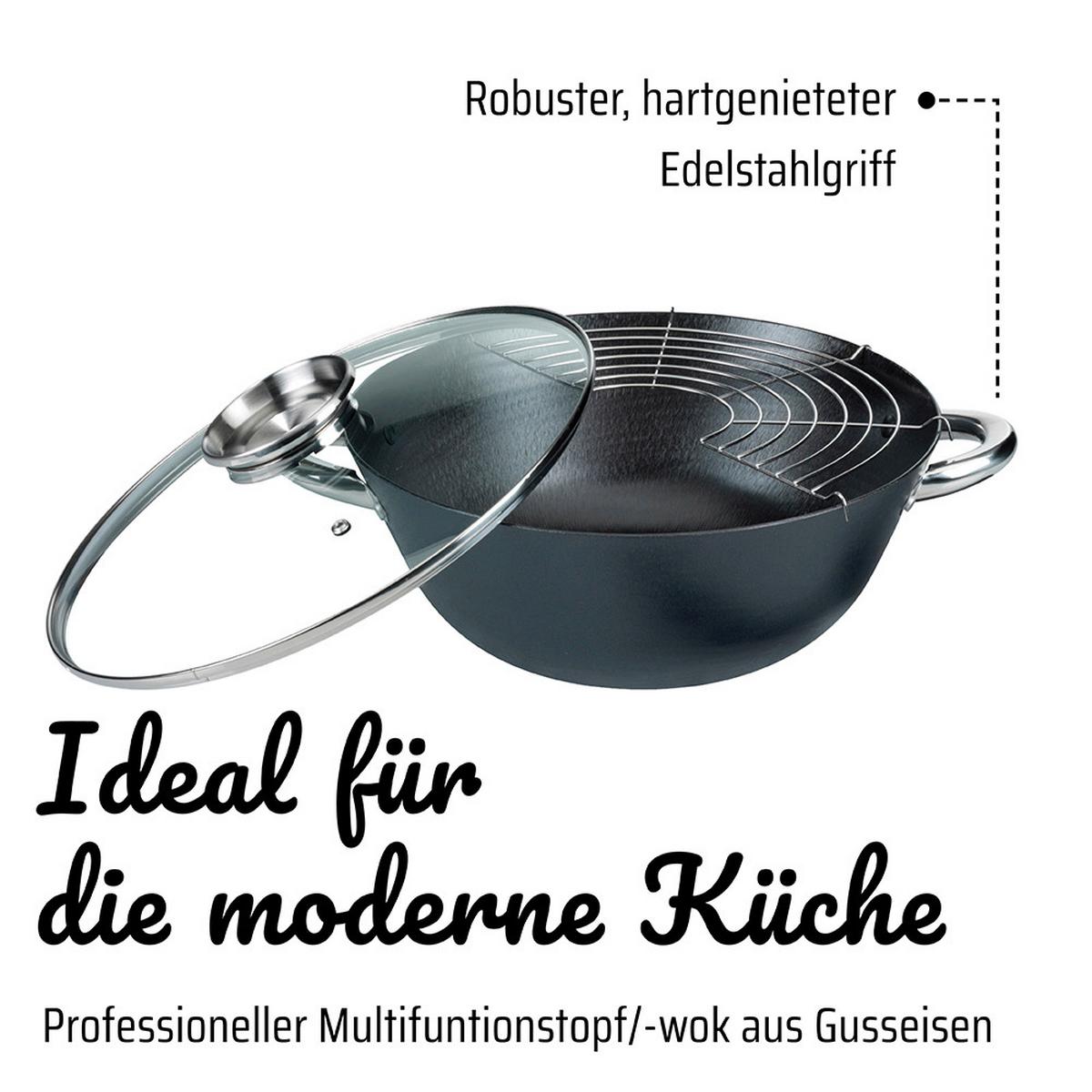 Gsw Wok-set Schwarz, D/h:32x12cm - Schwarz, Basics, Metall (32/12cm) - GSW