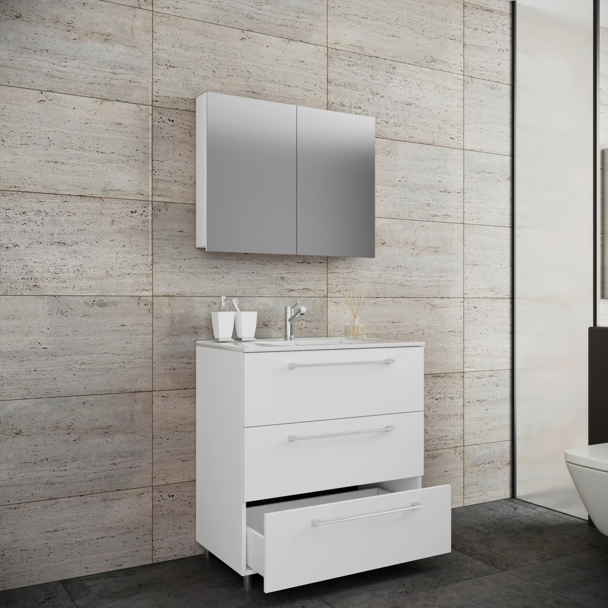Badezimmer Schubo 3-teilig Weiß B: 80 Cm - Alufarben/Weiß, MODERN, Keramik/Holzwerkstoff (80cm) - MID.YOU