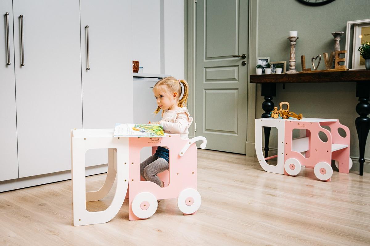 Hochstuhl Trolley Aus Holz Weiß/pink - Pink/Weiß, Basics, Holz (38/90/40cm)