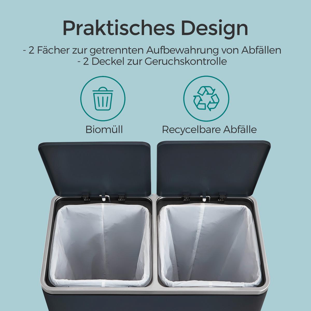 Abfallsammler Grau B: 58,5 Cm - Schwarz/Grau, Basics, Kunststoff/Metall (58,5/65/36cm)
