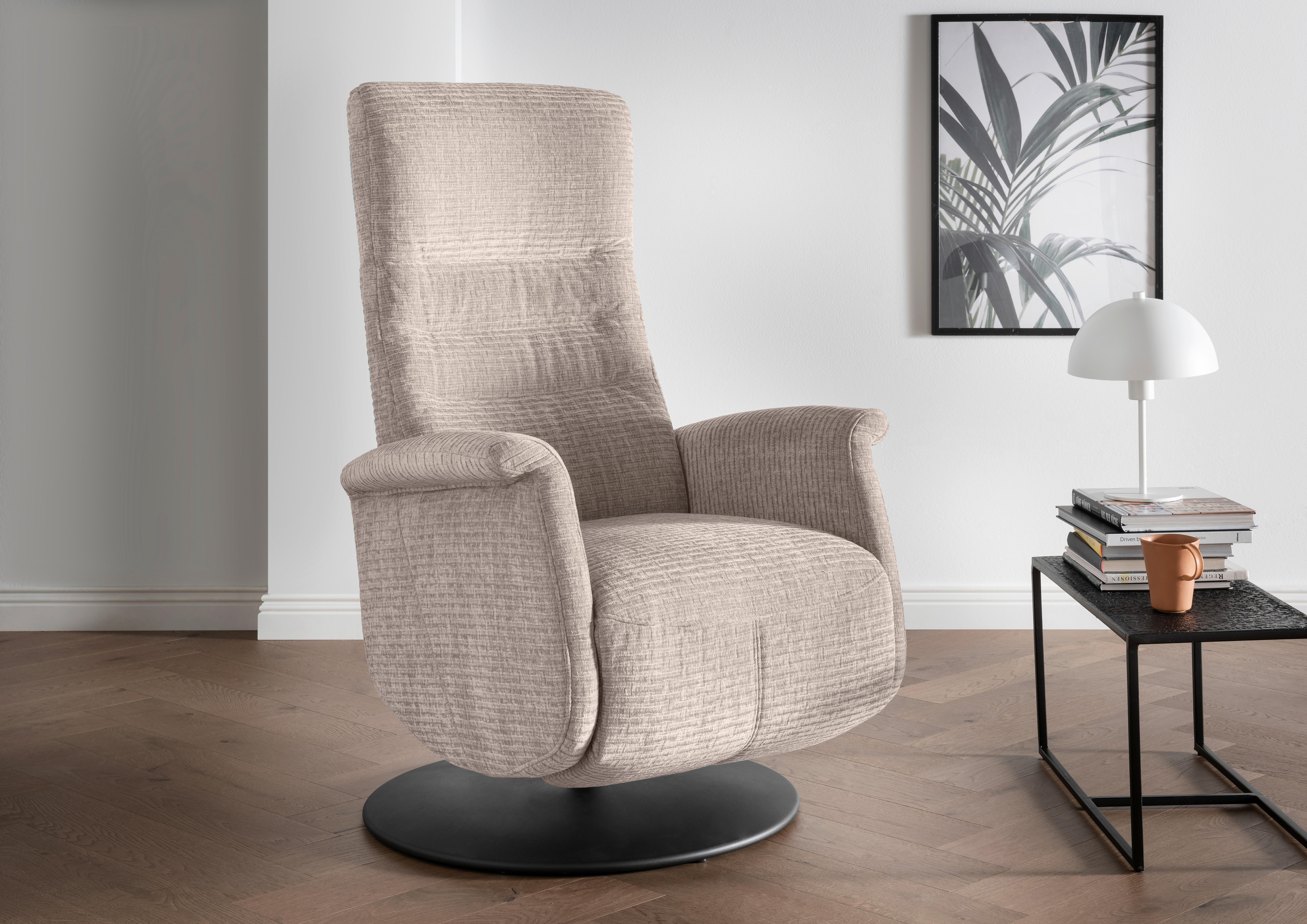 Relaxsessel Latina Beige 360 Grad drehbar, B: 72 cm - Beige/Schwarz, MODERN, Textil (72/118/85-165cm) - Livetastic