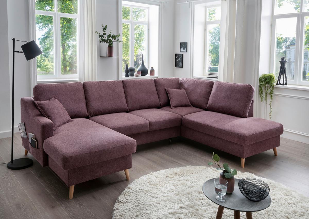 Wohnlandschaft Valentina Mit Schlaffunktion Bordeaux - Bordeaux/Naturfarben, KONVENTIONELL, Textil (150/301/200cm) - P & B