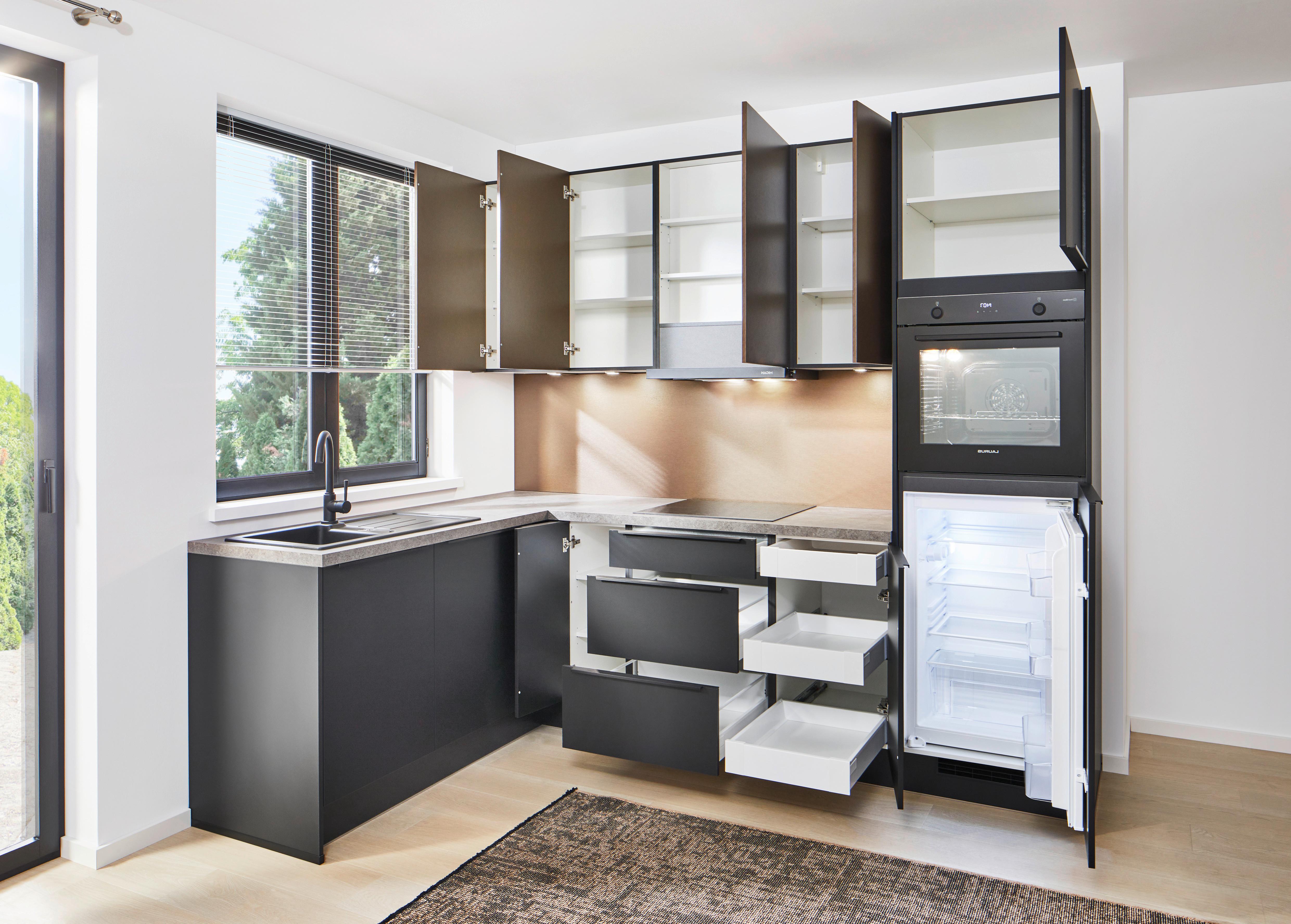 Eckküche Pn210/205 - Taupe/Schwarz, Basics, Holzwerkstoff (178/264cm) - Pino